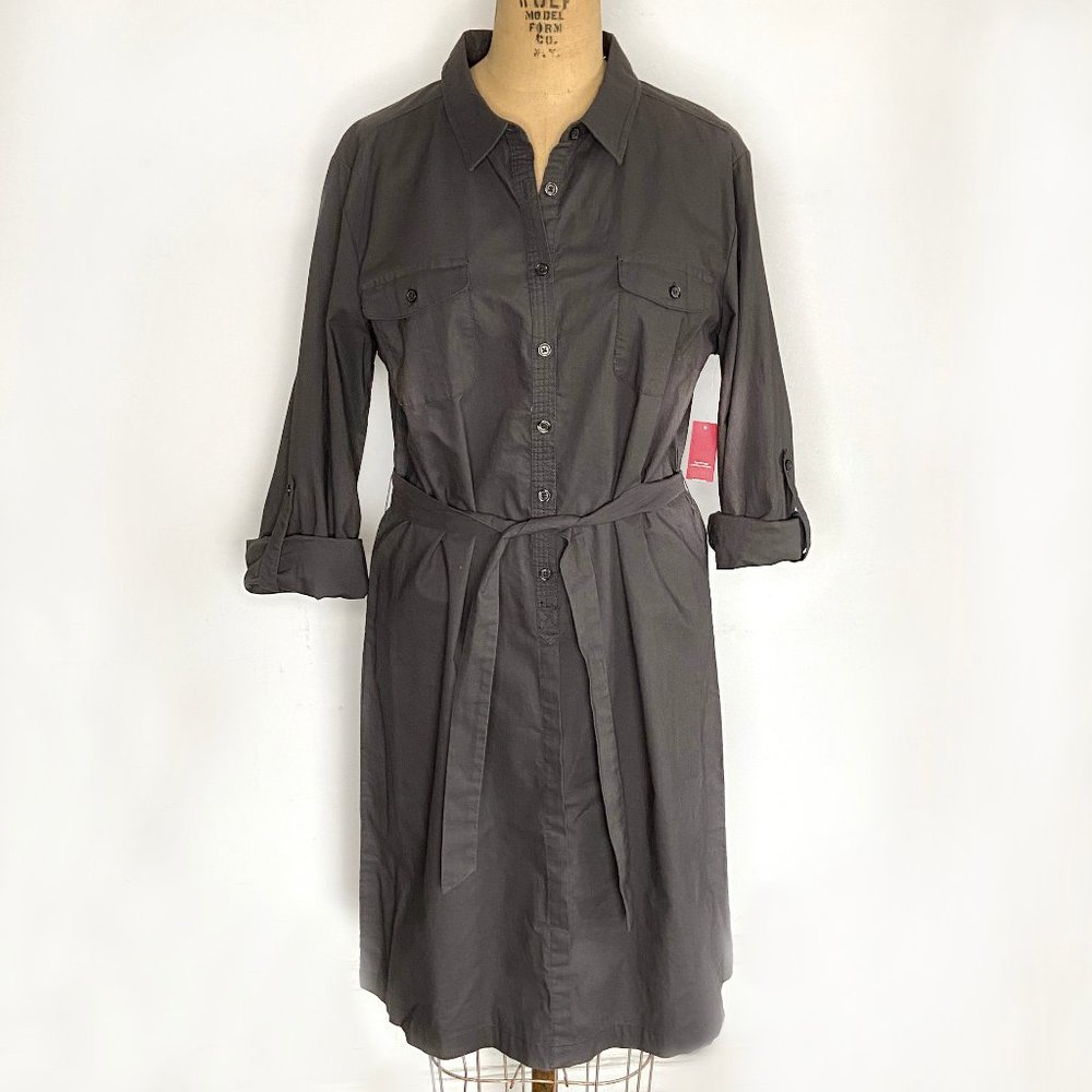 NEW Merona Charcoal Grey Cotton Shirt Dress / L
